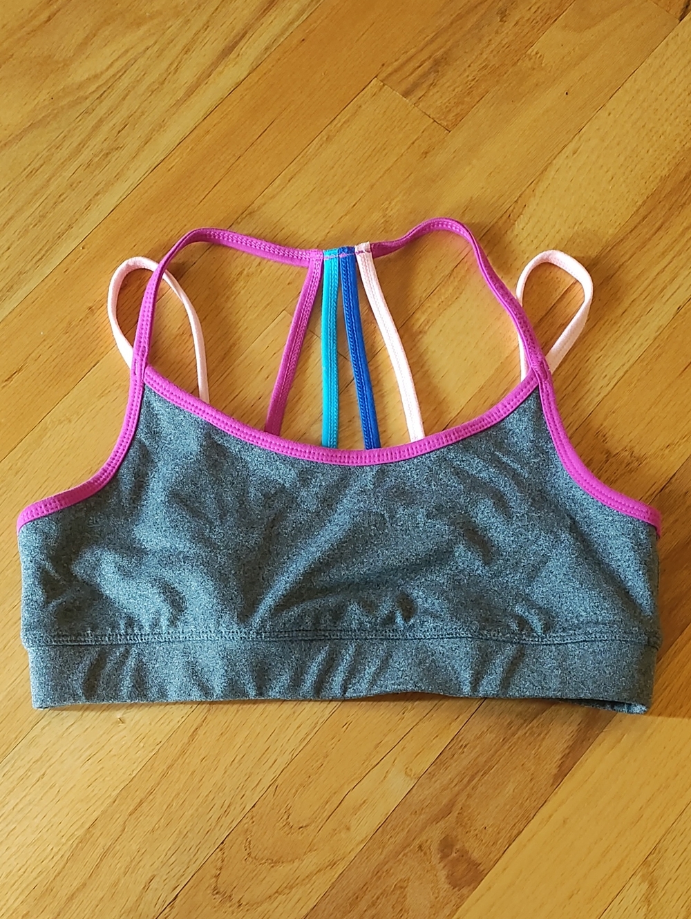 DSG Heather Gray Active Bralette with Pink Trim and Colorful Straps